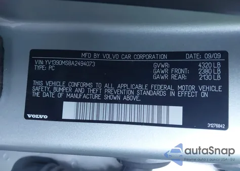 2010 Volvo S40 2.4I from USA, damaged, VIN YV1390MS8A2494073